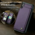 thumbnail image 6 of for iPhone X/XS Premium PU Leather Back Case, Multiple Card Slots Design, Double Magnetic Clasp Study Kickstand RFID Blocking Classic Phone Cover for iPhone X/XS, Purple, 6 of 9