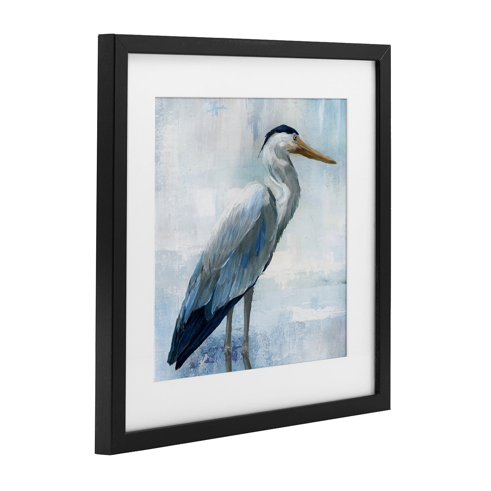 Stupell Industries Serene Blue Heron In Aqua Black Framed Print Under Glass, design by Nan