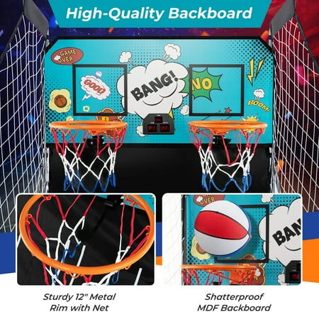 Costway - Dual Shot Basketball Arcade Game with 8 Game Modes Electronic Scoring - Green