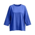 thumbnail image 3 of Hurxie Womens T-Shirt Casual 3/4 Sleeve Boxy Tops Loose Fit Crew Neck Basic Shirts Blue,L, 3 of 7