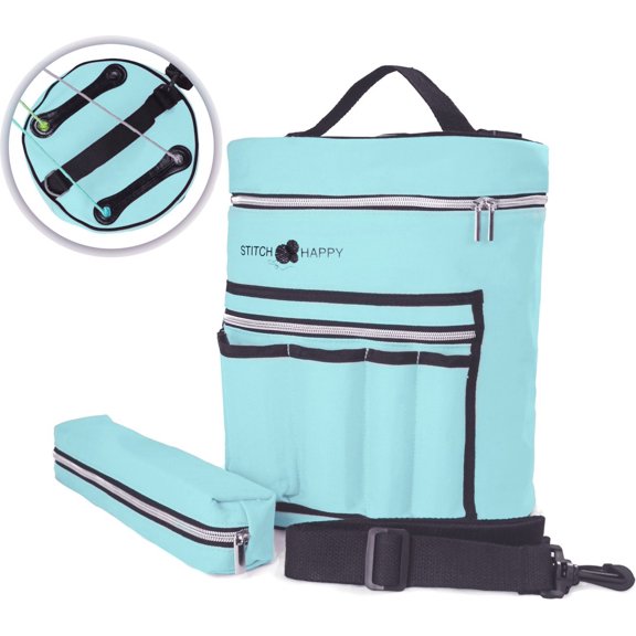 Angel Blue Knitting Bag - Yarn Organizer For All Your Knitting Accessories With Bonus Crochet Hook Case, 7 Pockets Divider for Extra Storage of Projects & Supplies