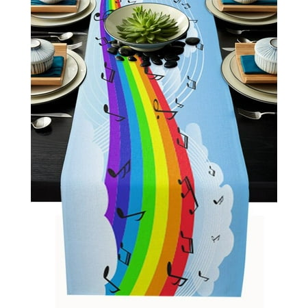 

Rainbow Stripes Linen Table Runners Table Decor Reusable Farmhouse Table Runners for Dining Table Holiday Party Decorations