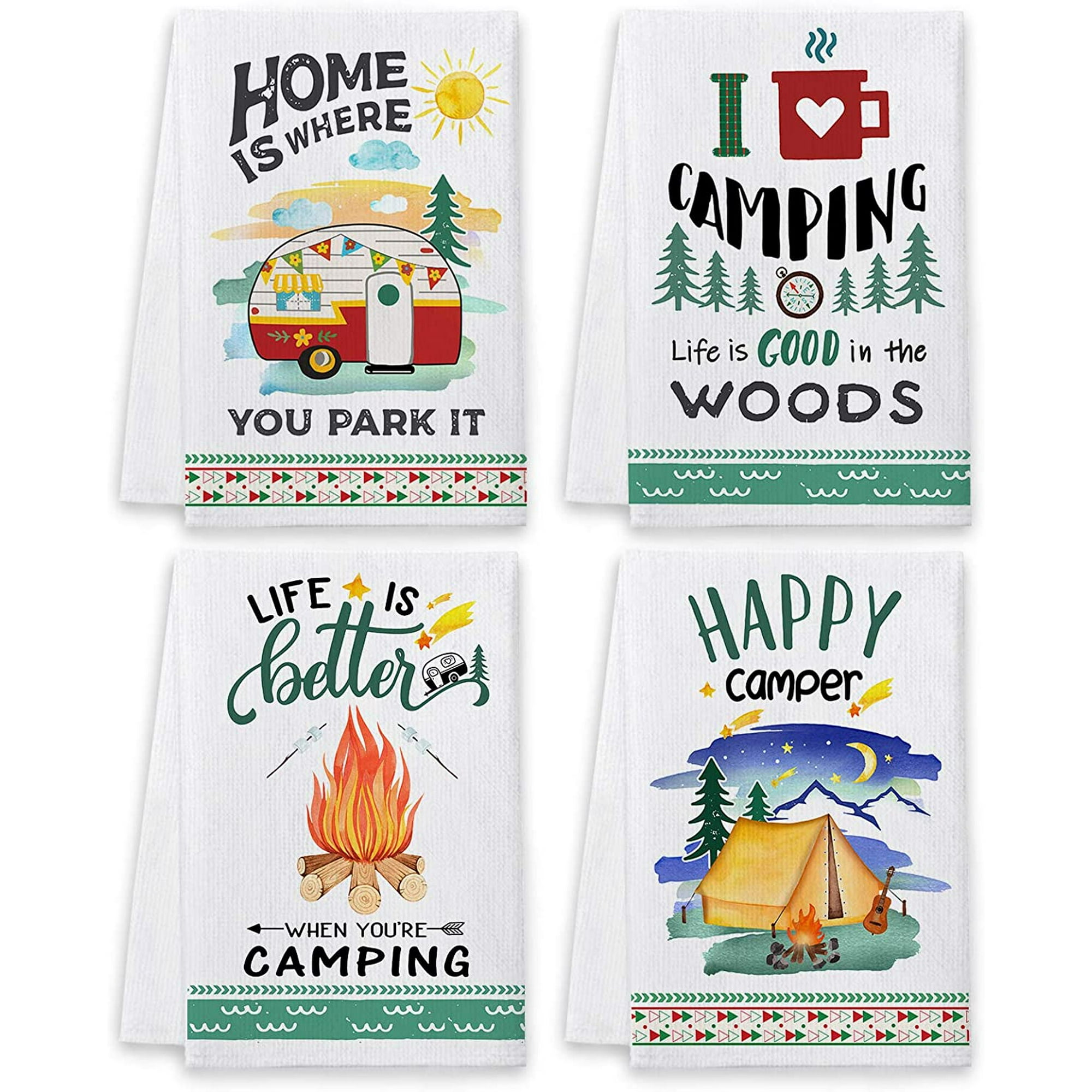 Camping Dish Towels and Dish Cloths, Funny Happy Camper Kitchen Hand Towels  Sets of 4, Farmhouse RV Owners Lovers Sayings Quotes Tea Towels Housewarming  Gifts Decor for Women New Home | Walmart Canada