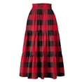 thumbnail image 4 of Midi Skirts For Women Drawstring High Waist Tiered Skirt Elastic Buffalo Plaid Print Loose Skirts Flowy A-Line Skirt With Side Pockets Red M, 4 of 5