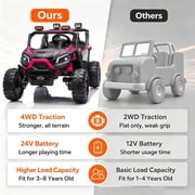 Joyracer 4WD 24 Volt Ride on Toys, Power Truck Wheels with 2 Seaters, Holiday Gift with Remote, LED Light, Bluetooth, Pink