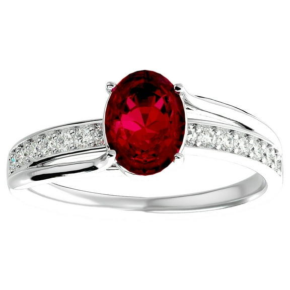 SuperJeweler 1 1/2 Carat Oval Shape Created Ruby and Diamond Ring In Sterling Silver For Women