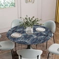 thumbnail image 5 of Geometric Navy Round Tablecloth for 36-44 Inch Tables,Fitted Table Cover with Elastic Edge,Blue Contemporary Country Boho Flower Waterproof Outdoor Table Cloth Protector for Patio Garden Dinner, 5 of 9
