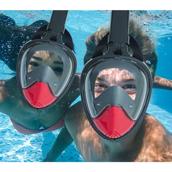 Full Face Snorkel Mask S/M, 180° Panoramic Anti-Fog Anti-Leak Snorkeling Mask with GoPro Mount, Easy Breathing Design for Adults & Youth