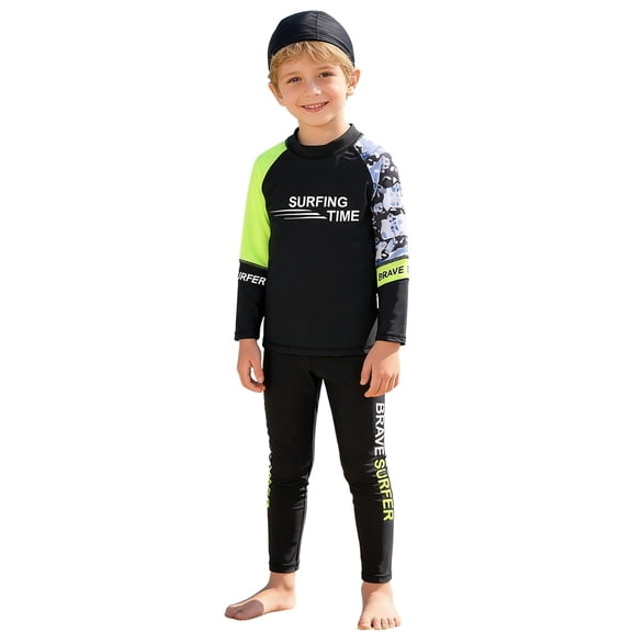 SonxaHe Toddler Boys Swimwear UPF 50 Sun Long Sleeve Swimming Shirt Pants Child Board Training Sports Two Piece Swimsuit Black,Size 2-3 Y