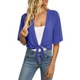 thumbnail image 3 of Lumtrix Womens Shrugs For Summer Cropped Cardigan Short Sleeve Open Front Sheer Shawl Cardigans Lightweight Chiffon Bolero Blue M, 3 of 7