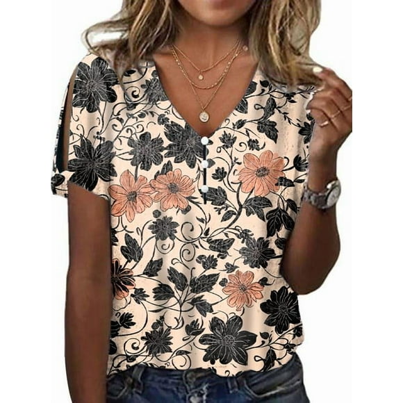 Top tipo túnica HOTYD para mujer, estampado floral bohemio, cuello en V, 3XL