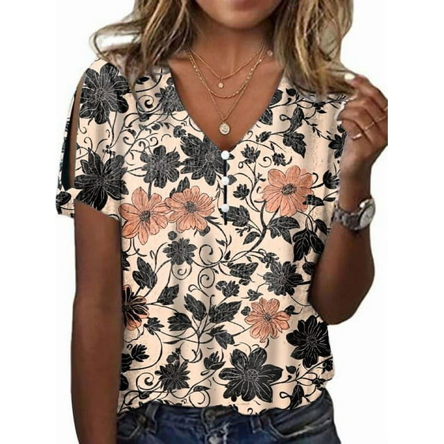 Top tipo túnica HOTYD para mujer, estampado floral bohemio, cuello en V, 3XL