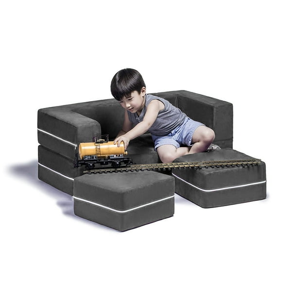 Jaxx Zipline Causeuse Modulable pour Enfants et Ottomans / Chaise Longue Dépliable, Charbon
