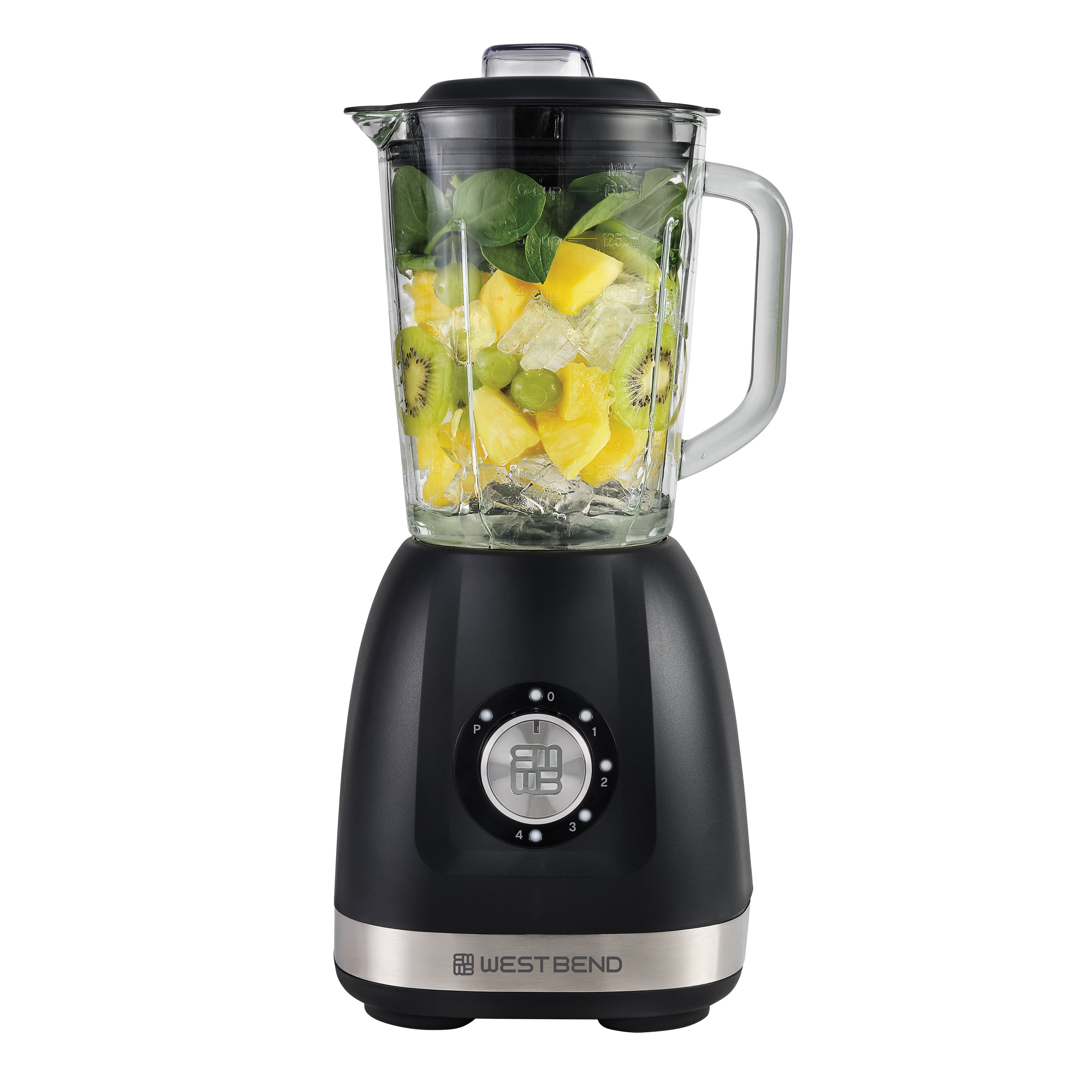 West Bend Multi-Function Blender, 48 oz Glass Jar, with Travel Cup, in Black