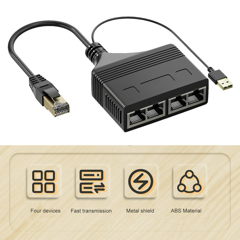 Bcloud Network Splitter High Speed Stable Output 100m Transmission Clear  Video Signals Plug Play Internet Sharing 4 in 1 RJ45 Ethernet Splitter Cable  Office Use Black One Size 