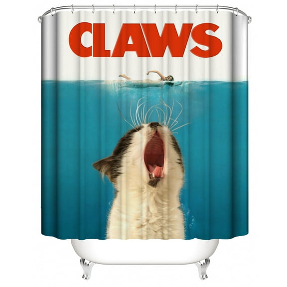 Cat "Claws" Shower Curtain – Ocean Swimmer Cat Parody Bathroom Decor 72"x72"