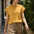 thumbnail image 5 of ClodeEU Women's Round Neck Short Sleeve Ruff Trim T-Shirt,Casual Loose Fit Solid Color Blouse Top for Summer Yellow,Women's Plus XXL, 5 of 7