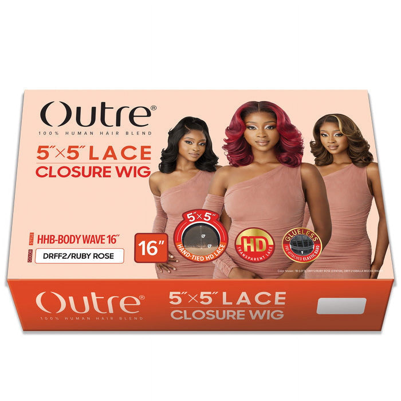 Outre Glueless Human Hair Blend 5X5 HD LACE CLOSURE WIG - HHB - BODY WAVE 16"