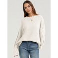 thumbnail image 5 of Women 2-Way Wear Crew Neck Hollow Cable Knit Oversized Long Sleeve Off Shoulder Pullover Sweater Light Color M, 5 of 8