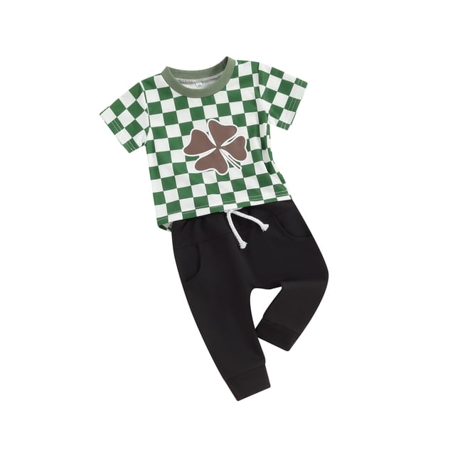 Faithtur Ensemble d'Été 2 Pcs pour Bébé, T-Shirt à Manches Courtes Imprimé Trèfle et Pantalon Décontracté