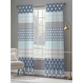 thumbnail image 4 of Boho Blue Aqua Sheer Curtains 96 Inch Length 2 Panels Set, Geometric Stripes Tribal Bohemia Retro Voile Window Treatment Semi Sheer Long Curtains Drapes for Bedroom/Living Room/Kitchen 52"x96"x2, 4 of 7