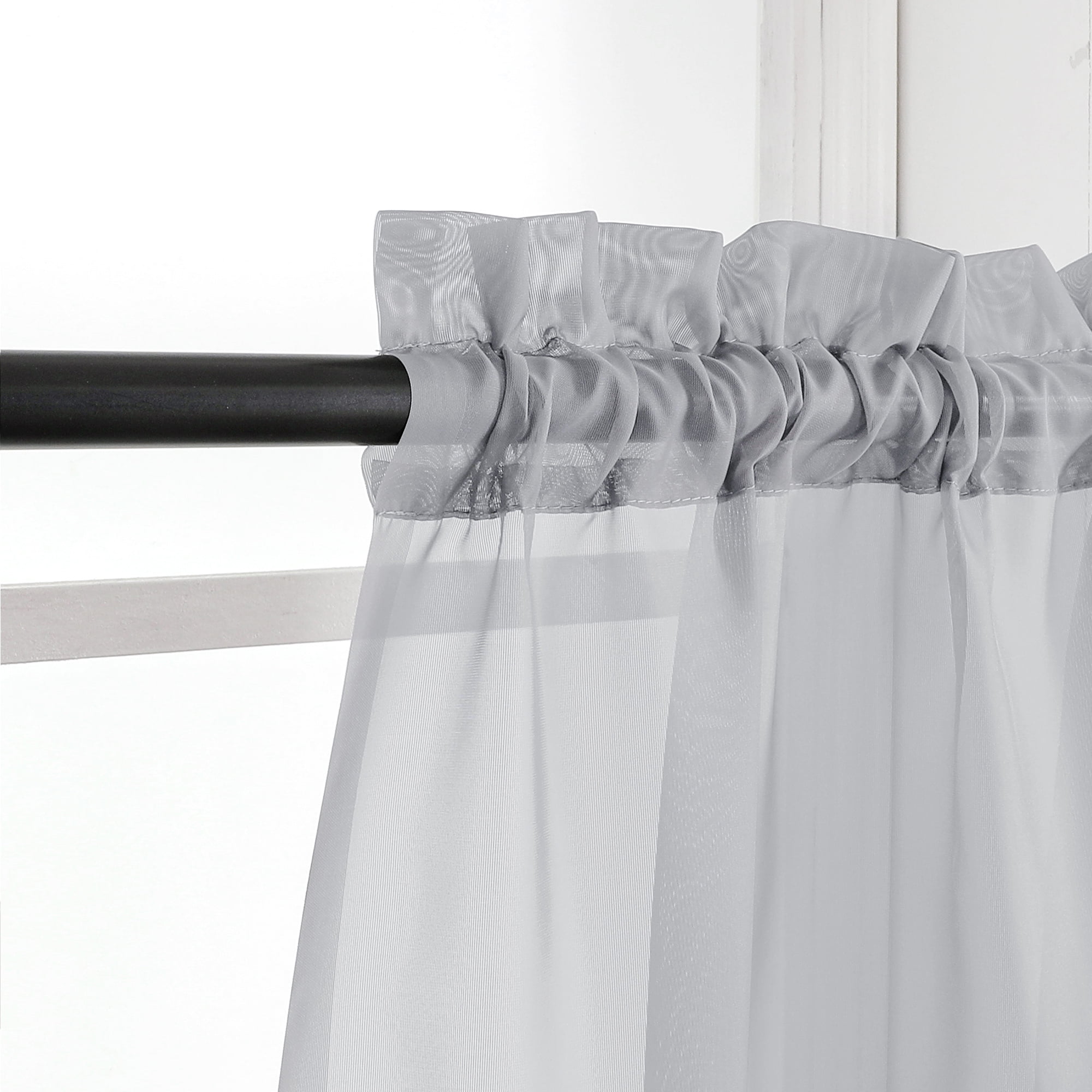 OVZME Kitchen Sheer Window Curtains Set of 2,Short Dining Solid Tiers Window Treatment for Small Win(图2)