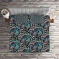 thumbnail image 2 of Ambesonne Paisley Quilted Coverlet 3 Pcs, Tribal Vibrant Pattern, Queen Size, Slate Blue Coral, 2 of 2