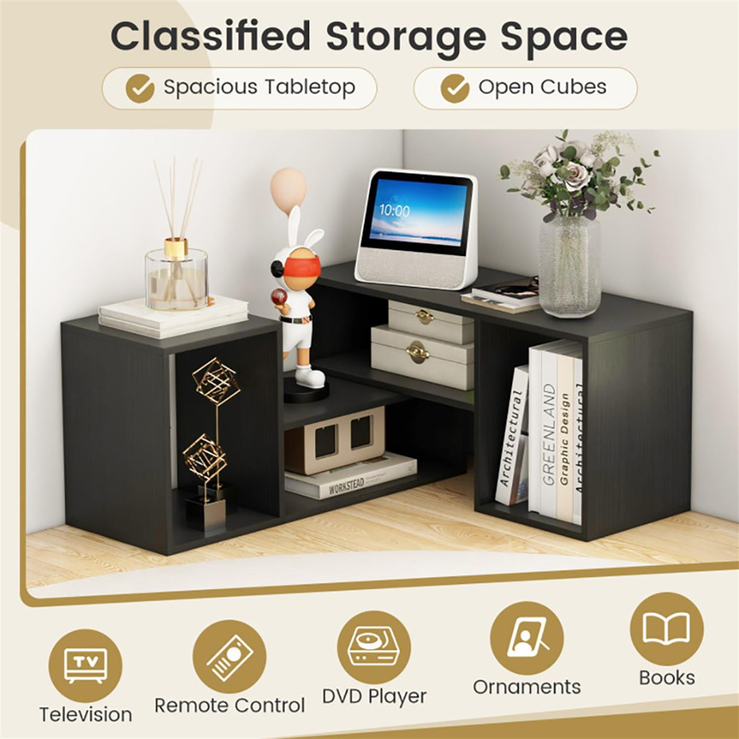 Demi Bonn 2 Pieces Adjustable TV Stand for 55" TVs, Entertainment Center with Storage Cubes, Modern Media TV Console Table for Living Room Bedroom, Black