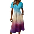thumbnail image 5 of Minjewel Women's Shift Dress with Short Sleeve V-Neck - Bohemian Summer Dress, Loose Flowy Beach Party Outfit, Solid Color Comfy Vacation Mini Dress,Beige,2XL, 5 of 6