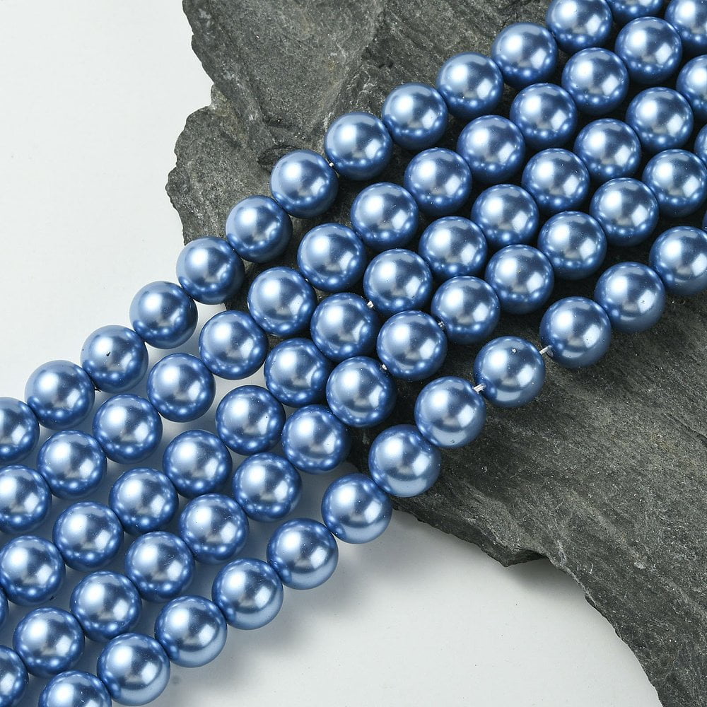 10Strand Eco-Friendly Glass Pearl Beads Strands Grade A Round Dyed Cotton Cord Threaded Cornflower Blue 12mm Hole: 1.2~1.5mm about 34pcs/strand 15.7 inch