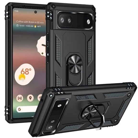 Compatible for Google Pixel 6a GB62Z Ring Kickstand Phone Cover Case - Black