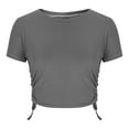 thumbnail image 5 of Crop Tops for Women Drawstring Side Slim Fit Shirts Crew Neck Short Sleeve Blouses Solid Color Casual Basic Tees (2XL, Dark Gray), 5 of 7