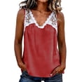 thumbnail image 2 of QUNYINEY Women Tank Tops Colorblock Cotton Linen Summer Tops Loose Fit V Neck Sleeveless Casual Lace Tshirts Shirts for Women, 2 of 6