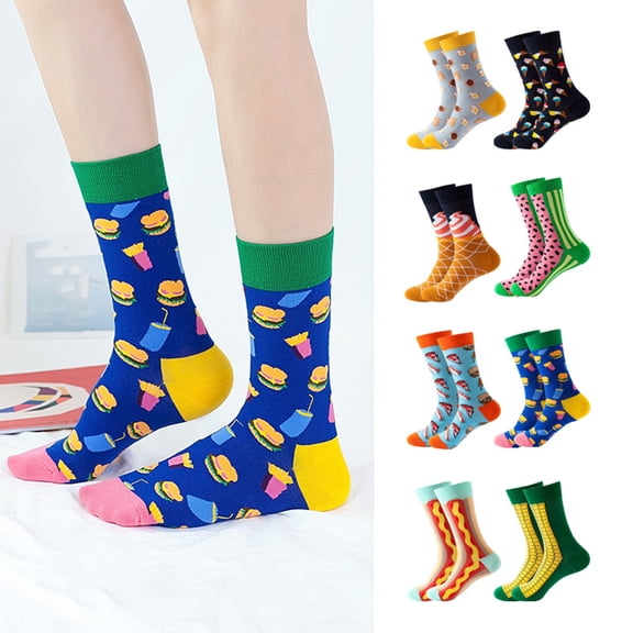 Novelty Food Print Crew Socks Mens Womens Fun Fast Food Pattern Socks Colorful Graphic Cotton Socks Funny Casual Dress Socks Gift Socks One Size