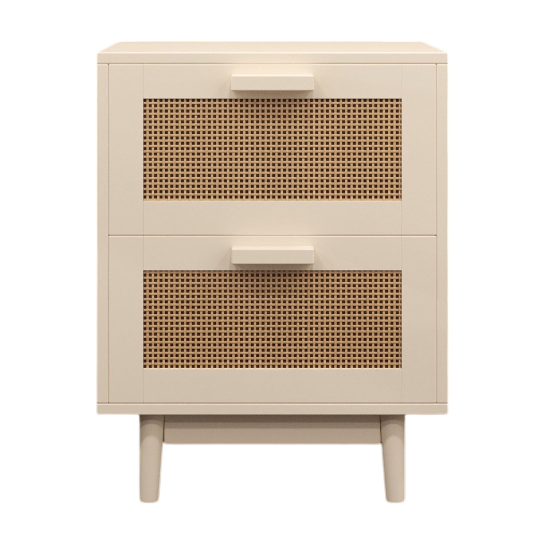 Noble House Savoy Rattan Nightstand with 2 Drawers, Wood End Table Bedside Table with Rattan Fronts, White & Natural