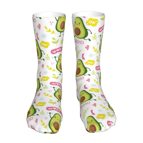 Fuzoiu Avocado Work Out Print Crew Socks,Casual Athletic Gym LightWeight Thin Socks,Casual Crew Socks for Men Woman,Calf Length Crew Socks