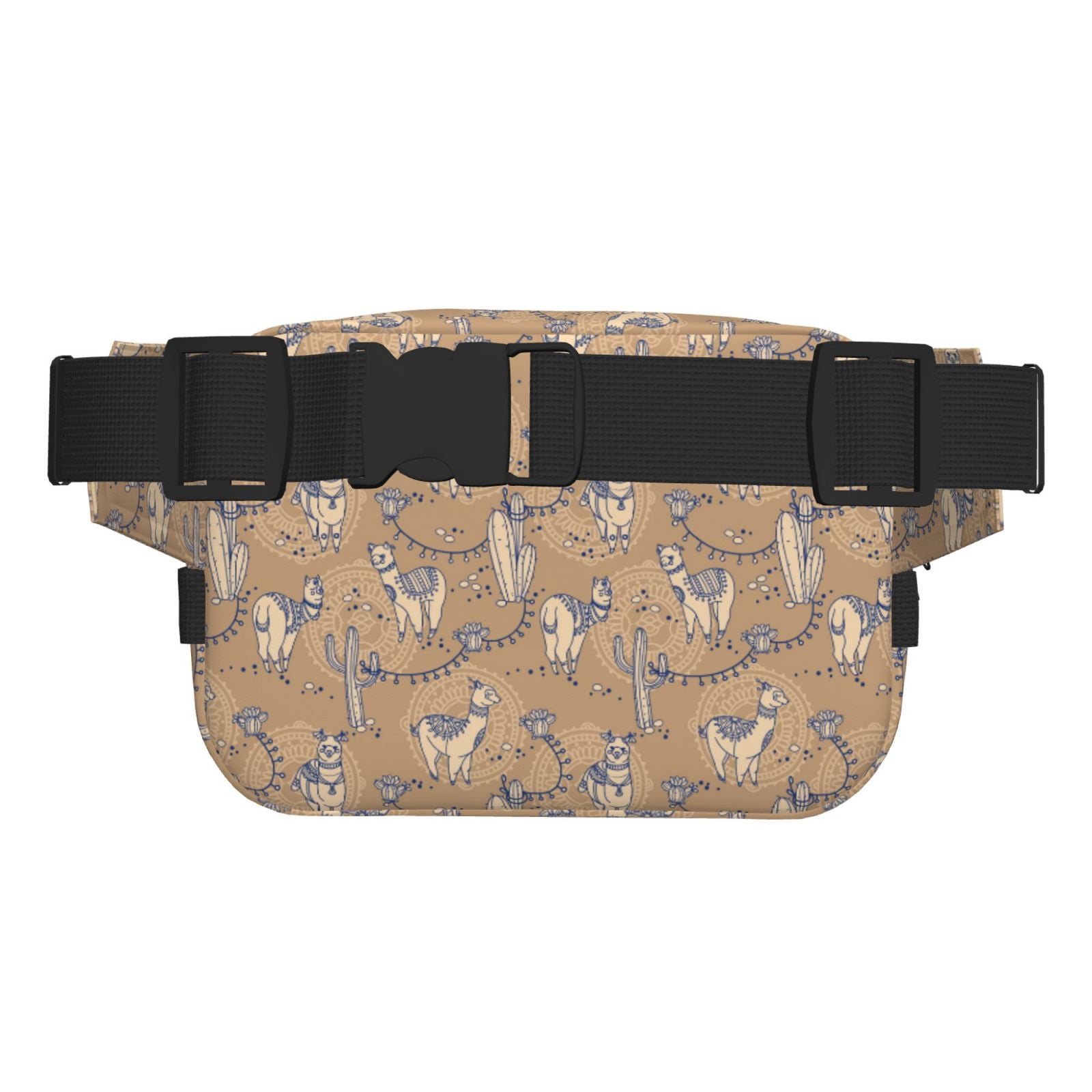Picia Cactus Alpaca Print Square Double-Layer Waist Bag Mini Adjustable Waist Belt Bag Exercise Running Travel Hiking