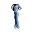 thumbnail image 3 of Zynoxe Womens Sweatsuits 2 Piece Set with Pockets Long Sleeve Zip Hoodie Top & Full Length Flare Pants Suit Comfy Velour Womens 2 Piece Outfits Versatile Solid Color Sweat Suits for Womens Silver S, 3 of 7
