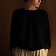 thumbnail image 2 of Women's Summer Short Sleeve Pullover Tops Shirts Blouses Round Neck Loose Fit Wrinkled Texture Solid Color Soft Casual Daily Wear Work Office Vacation Outfits Fashion Essential Gift for Women, 2 of 9