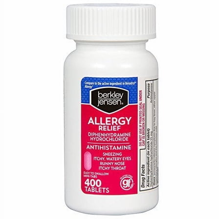 Berkley Jensen 25mg Diphenhydramine Hydrochloride Antihistamine Cold & Allergy Relief  Tablets, 400 ct.