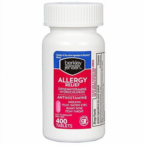 Berkley Jensen 25mg Diphenhydramine Hydrochloride Antihistamine Cold & Allergy Relief  Tablets, 400 ct.