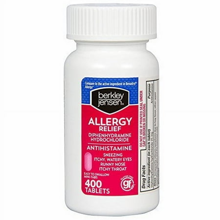 Berkley Jensen 25mg Diphenhydramine Hydrochloride Antihistamine Cold & Allergy Relief Tablets, 400 ct.