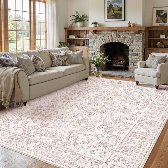 BERTHMEER 5'x7' Area Rugs for Living Room Kitchen Bedroom Rugs Non Slip Washable Vintage Brown Carpets Office Dorm Oriental Distressed Dining Room Boho Taupe Throw Rugs