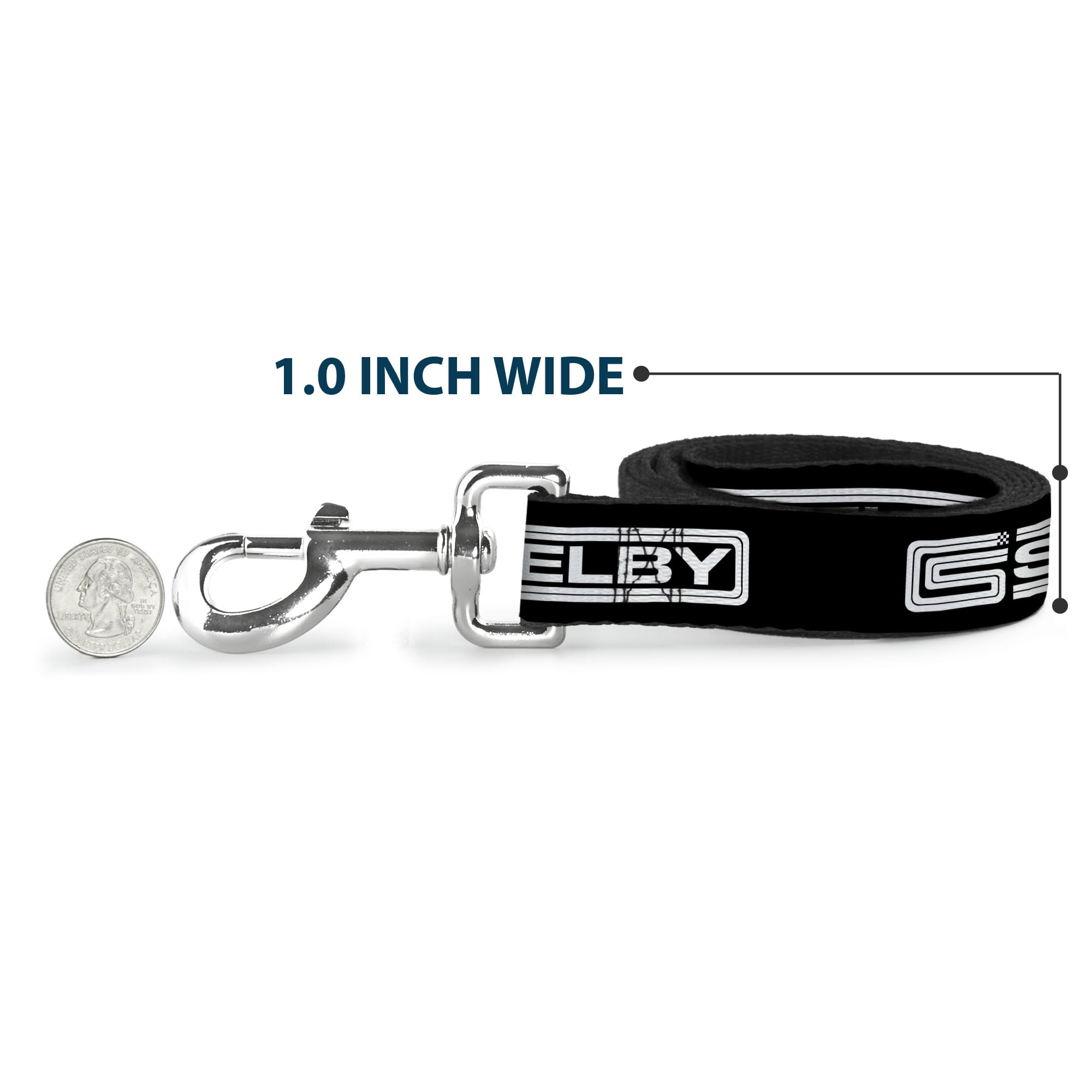 Carroll Shelby Pet Leash, Dog Leash, Carroll Shelby CS Shelby Racing Logo Block Black White, 6 Feet Long 1.0 Inch Wide