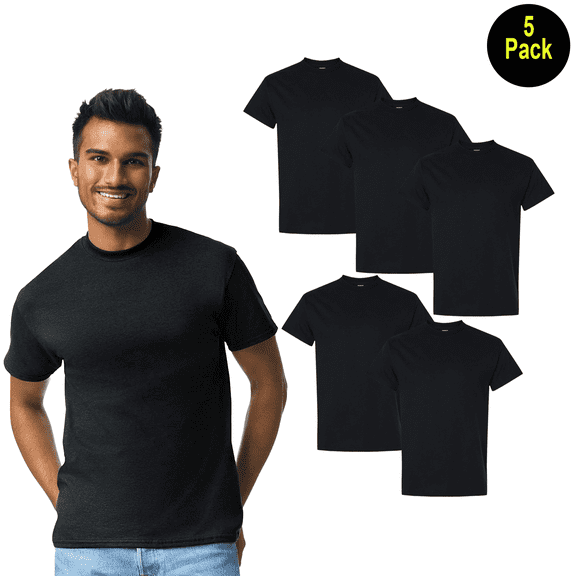 Gildan Ultra Cotton T-Shirt for Men, Short Sleeve Crew Neck Classic Fit Black Tee, XL, 5 Pack