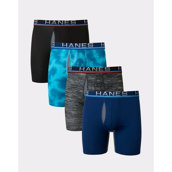 Hanes Long Leg Boxer Brief 4-Pack Men X-Temp Total Support Pouch Sport Gym S-2XL