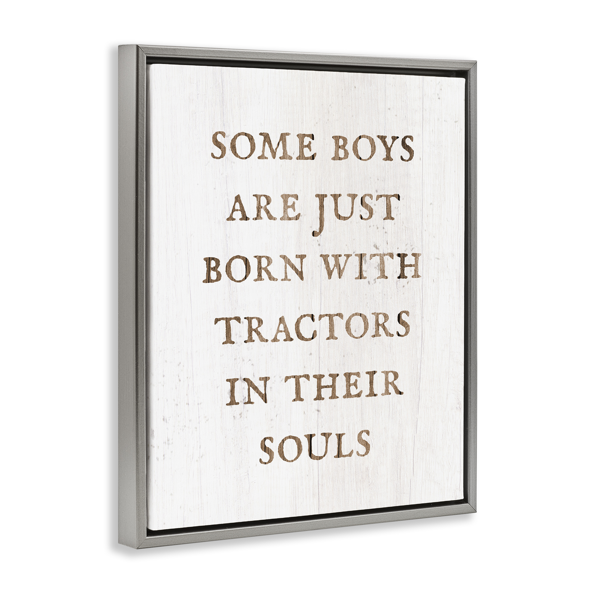 Stupell Industries Tractors In Their Souls Typography Painting Gray Floater Framed Canvas Art Print Wall Art, 17 x 21
