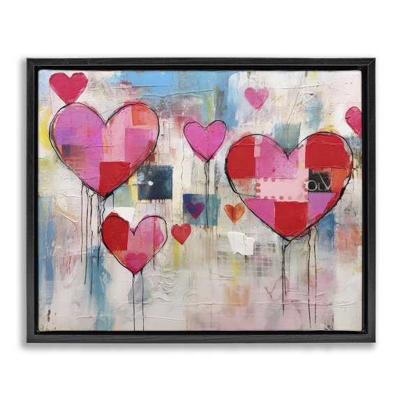 Stupell Industries Transitional Urban Hearts Collage Black Floating Frame Canvas Art, 21 x 17, by LSR Design Studio