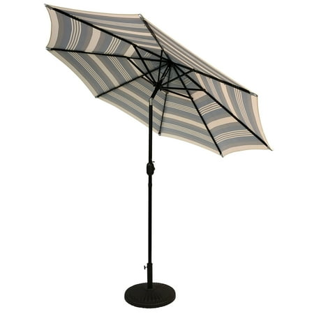 Sun Ray - 9' Round Solar Lighted Umbrella - Navy Striped