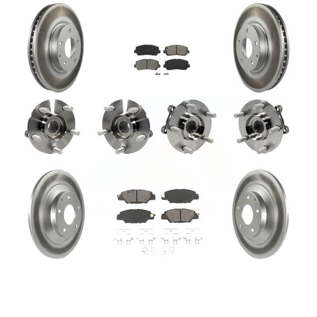 Transit Auto Front Rear Hub Bearing Assembly Coated Disc Brake Rotor and Semi-Metallic Pad Kit (10Pc) for Car 2015 Mazda CX-5 AWD with Electric Parking - Left Right (Driver Passenger) KBB-121829